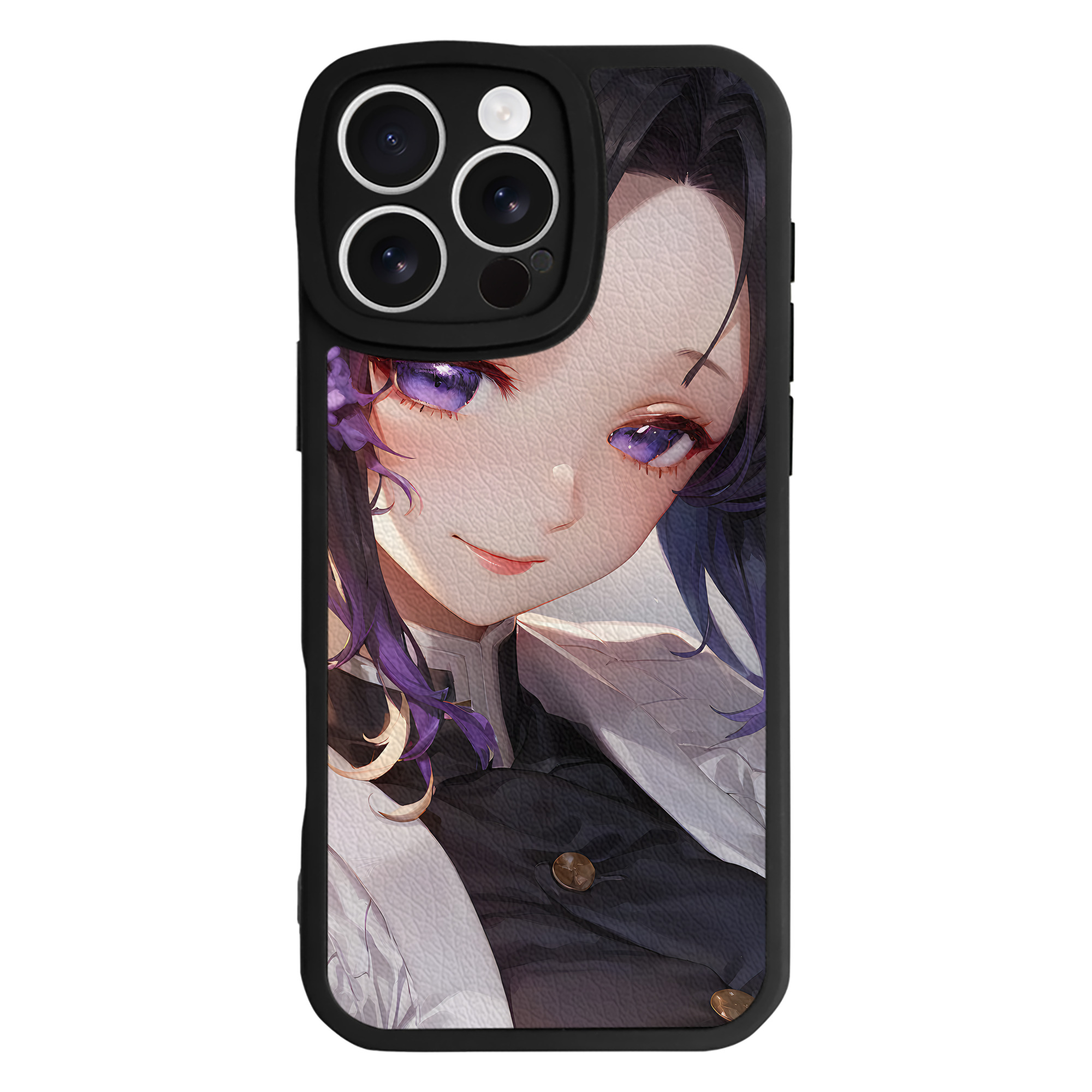 （画像用） 鬼滅の刃（きめつのやいば）蟲柱-胡蝶 しのぶ／こちょう しのぶ Kochou Shinobu 【iPhone 16シリーズ対応】シリコンスマホケース（レザー調） 材質：シリコン